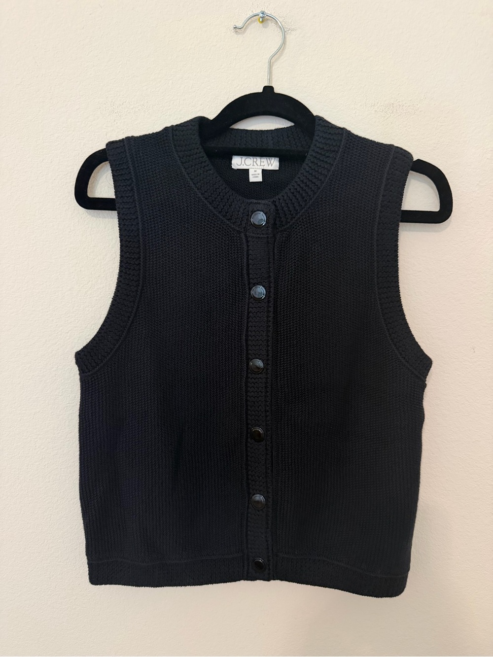 J. CREW 2025 Black Cropped Button-Up Sweater Shell Size M Preppy Minimalist
